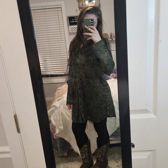 Olive Green Oversized Button Down Top/Dress - Picture 10 of 10